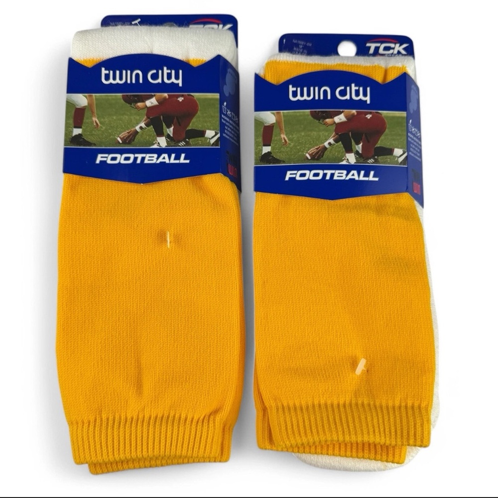 TCK 2 Pairs Golden Yellow White Football Tube Socks Size‎ S Small 18” NWT